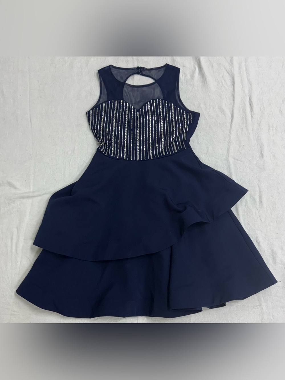Girls Navy Sequin Bodice Formal Dress